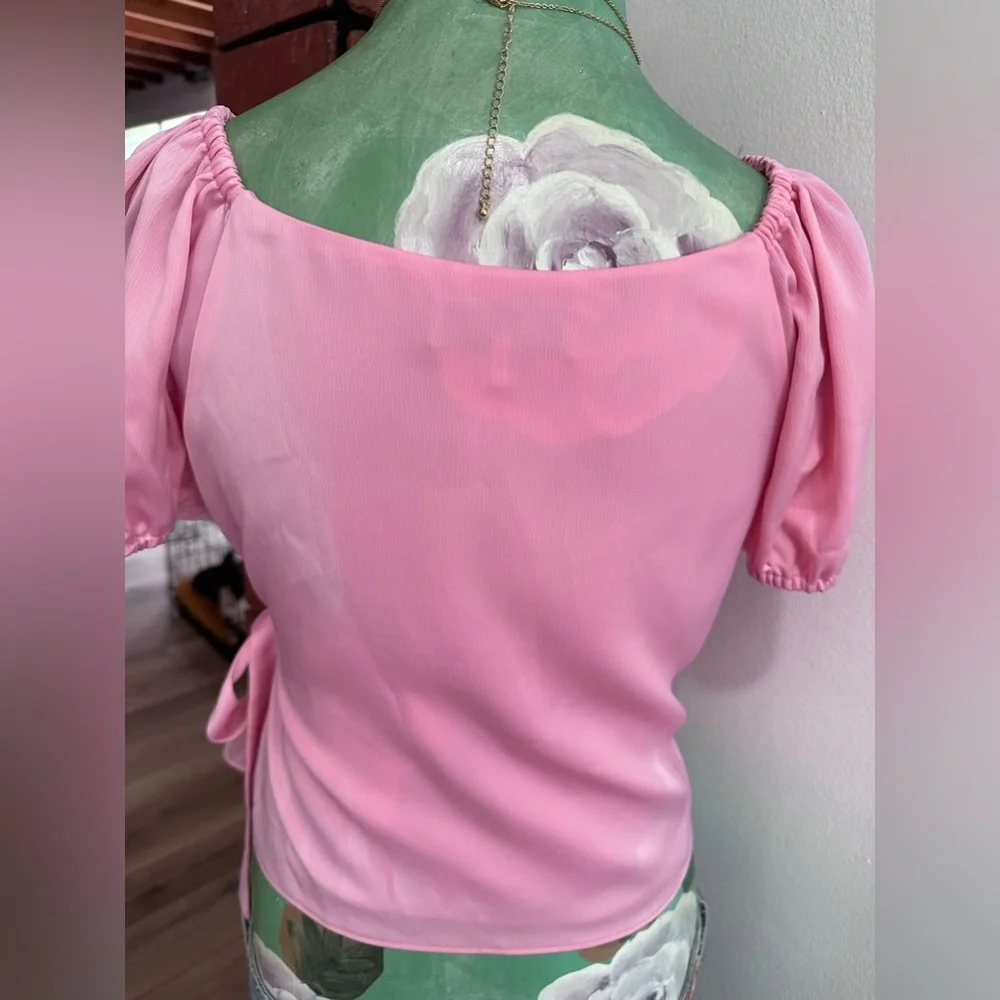 WAYF Tie Waist wrap blouse, pink, size XS - Picture 7 of 7